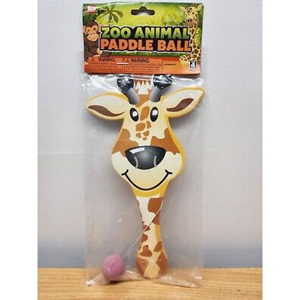 SEALED 9" Zoo Animal Giraffe Paddle Ball Toy Game Ages 4+