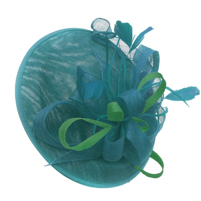 Caprilite Teal Turquoise and Jade Green Sinamay Big Disc Saucer Fascinator Hat for Women Weddings Headband