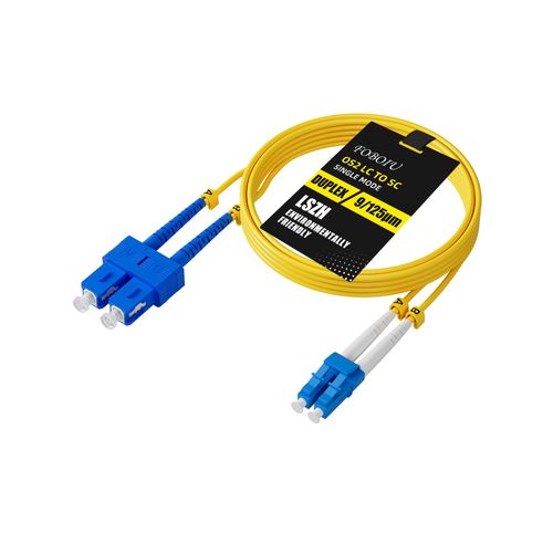 Foboiu OS2 SingleMode LC SC Fiber Patch Cable 5m，SC to LC SMF Optical Cables Duplex Fiber Jumper Patch Cords UPC/UPC, 9/125um, LZSH, 1G/10GB Yellow Jumper Cord 5 Meter(16ft)