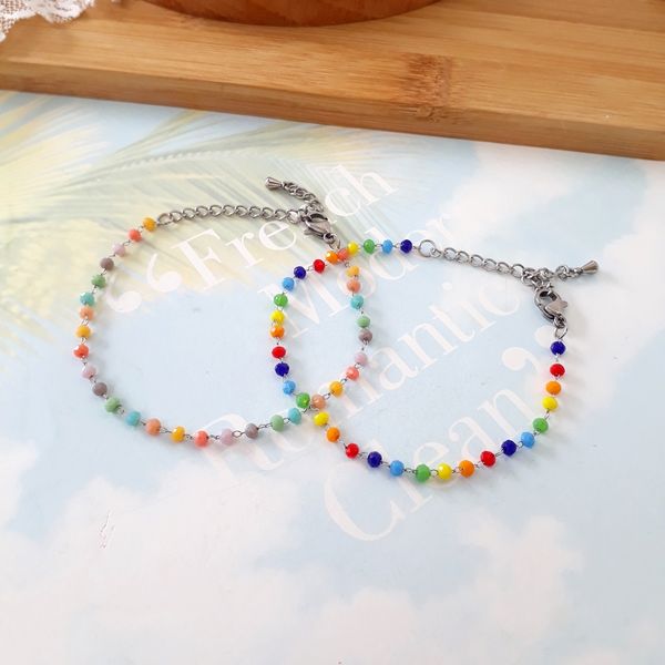 Surgical Crystal Chain Bead Bracelet Vivid Pastel Color