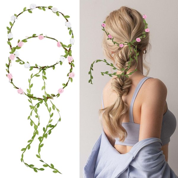 Cipszoely Flower Crown Headband Festival Flower Headband Women, 2 × Hair Festival Accessories Women Flowers Crown Floral Garland, Handmade Hair Wreath Headdress For Women Girls Wedding Festival Party