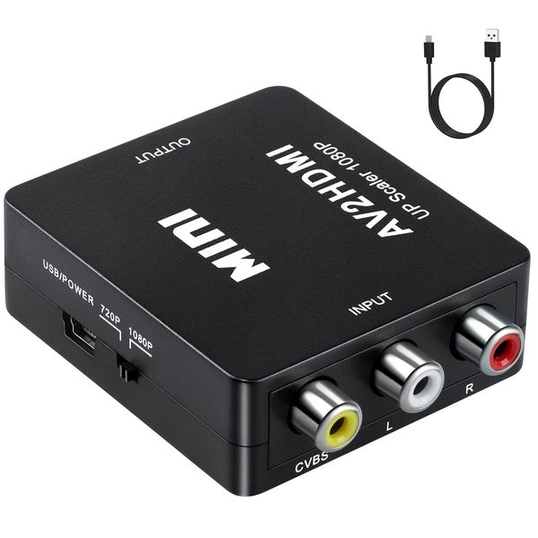 INF RCA auf HDMI Konverter, Cinch auf HDMI Adapter für Wii/PS2/PS3/PC/Xbox/SNES/N64/STB/VHS/VCR/DVD/Kamera, Unterstützt PAL/NTSC mit USB Kabel, Unterstützt 1080P 60Hz.