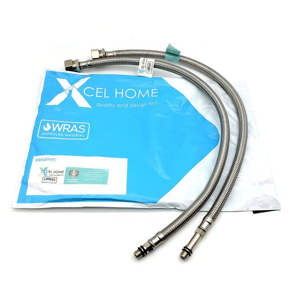 2 x WRAS Approved | 500mm x M10 (10mm) x 15mm Compression BSP | Flexible Pipe Connector | Monobloc Mixer Kitchen Sink/Bathroom Basin Tap Stainless Steel Braided Flexi Pipe Tails | Xcel Home™