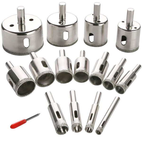 3 otters Diamond Drill Bit Set Hole, 15PCS Hole Saw Set for Glass, Marble, Granite Stone