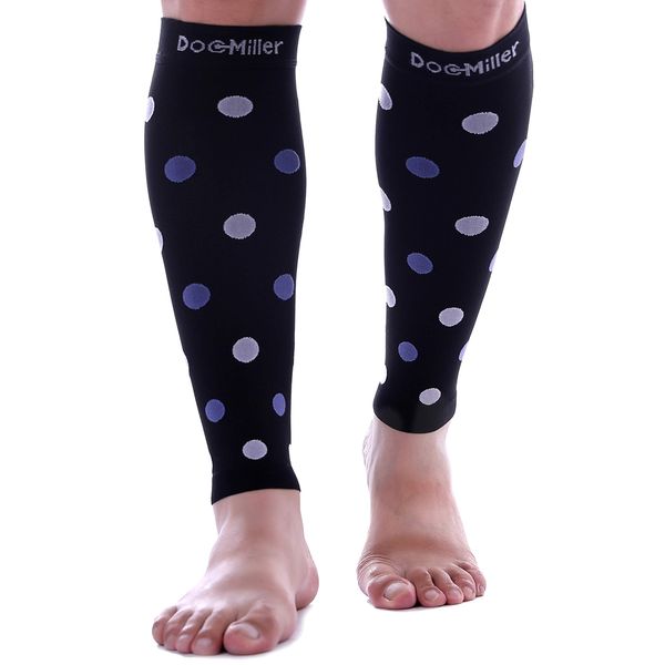 Doc Miller Calf Compression Sleeve Men Women- 20-30mmHg - Medical Grade Leg Compression Sleeve for Relief from Shin Splints, Varicose Vein & Calf Muscles Recovery - 1 Pair Medium Black Violet White Polka Dots