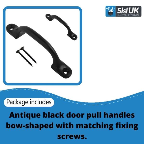 Black Door Bows Pull Handles 4 Inch Sliding Barn Door Handle Retro Bow Shaped Garden Gate Garage Shed Cabinets Door Grab Handles with Screws Pack of 1