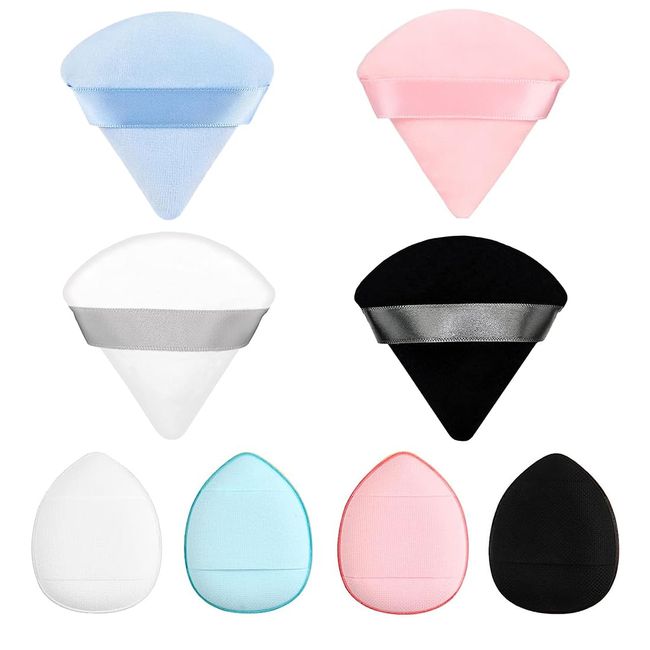 8 Stück Dreieck Puderquaste Mini Finger Make-Up Schwämme Puder Puffs Mit Gurt Für Mineral Powder Kosmetik Lose Puder Körper Puder Dry Foundation Beauty Tool (Rosa, Weiß, Blau, Schwarz)