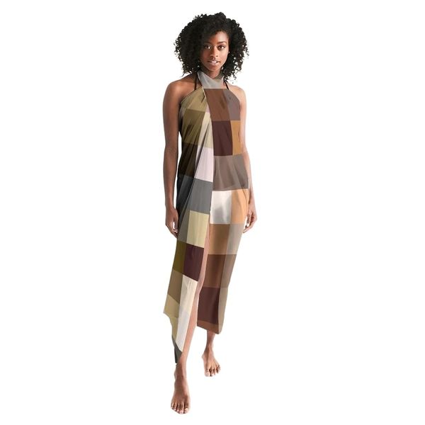 Sheer Sarong Swimsuit Cover Up Wrap / Brown Colorblock Multicolor - Universal