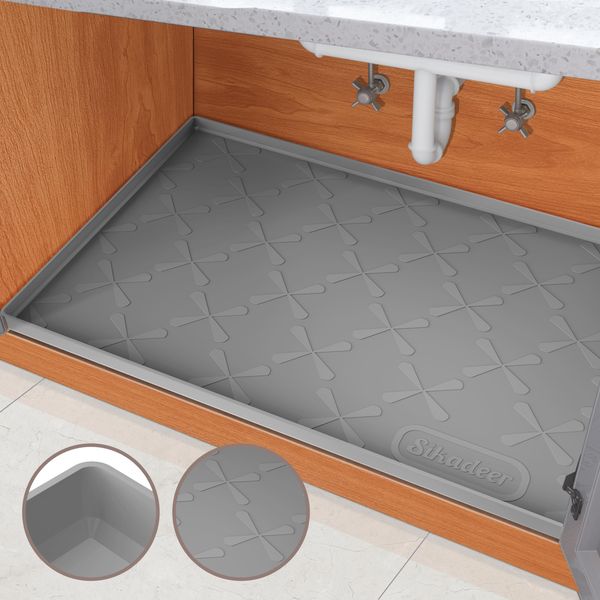 SIKADEER Under Sink Mat for Bathroom Waterproof, 28" x 19" Silicone Under Sink Liner Bathroom Cabinet Shelf Protector Kitchen organizer, Fit 30inch Standard Cabinet Mat Under Sink Organizer Drip Tray