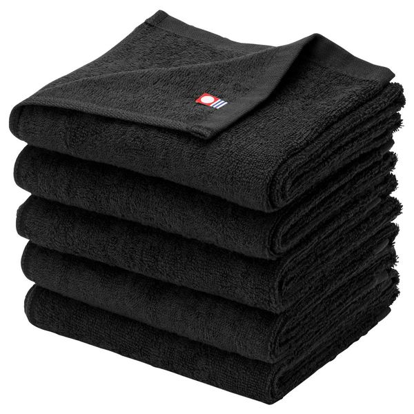 Imabari Towel, Made in Japan, Face Towels (15 Colors) 100% Cotton, 2 lbs (240 Momme), 13.4 x 33.9 inches (34 x 86 cm), Set of 5, Black (Imabari Face Towel, Plain, Imabari, Towel Set, Domestically Produced, Aesthetic Towel, Business Towel, Hotel Specificat