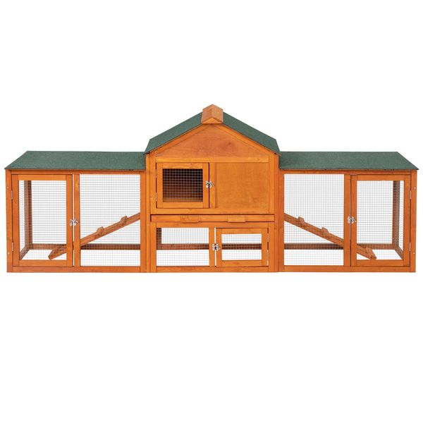 84" Rabbit Hutch Cage Chicken Coop 2-Story Wooden Small Animal Pet House w/Run