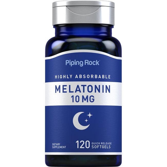 Melatonin 10mg | 120 Softgels | Highly Absorbable | Non-GMO | by Piping Rock