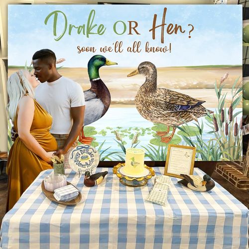 Balterever Duck Hunting Gender Reveal Decorations for Boys or Girls Duck Hunting Gender Reveal Backdrop Drake or Hen Soon We Will All Know Backdrop for Duck Hunting Baby Shower