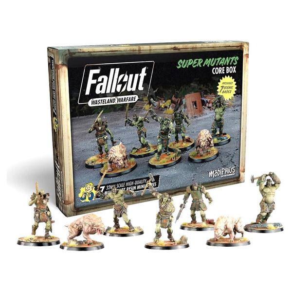 Modiphius Fallout Wasteland Warfare: Super Mutants Core Box (Updated) - 7 Unpainted Resin Miniatures, RPG, Includes Scenic Bases, 32MM Scale Figures, Tabletop Roleplaying Game Minifigures