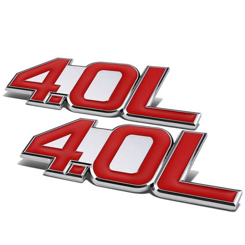 Auto Dynasty 2 x Metal Emblem Decal Logo Trim Badge 4.0L (Red & Silver)