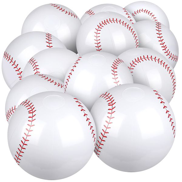 durony 12 Pieces Baseball Beach Ball 11 Inch Inflatable Baseball Bouncing Sports Ball Bouncy Toy Favors for Baseball Birthday Party Summer Beach Pool Games Decorations