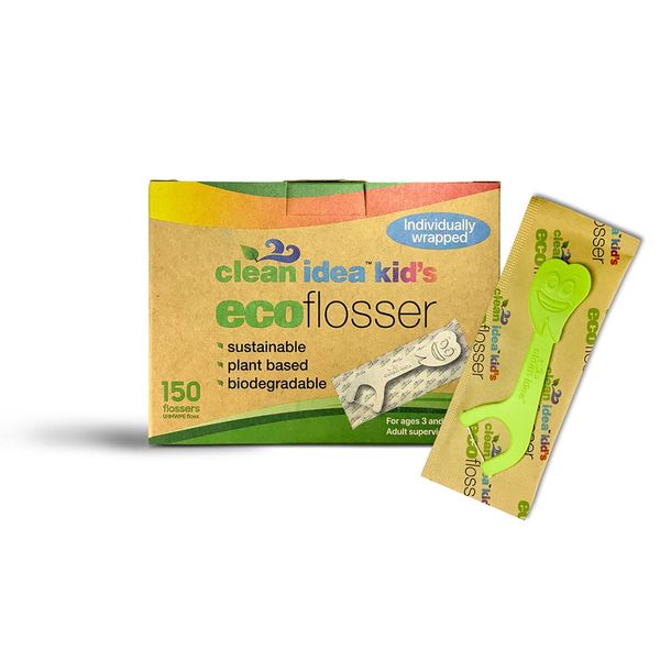 Clean Idea Kids Ecofloss Individually Wrapped - 150 Floss Picks - Flosser for Kids - Individually Packaged Floss Picks