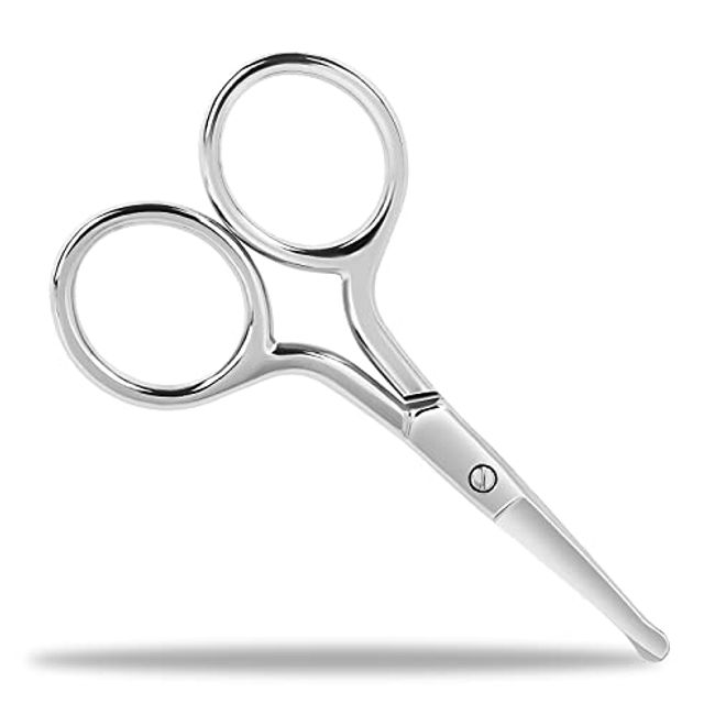 Curved and Rounded Facial Hair Scissors for Men - Mustache, Nose Hair & Beard Trimming Scissors, Safety Use for Eyebrows, Eyelashes, and Ear Hair 