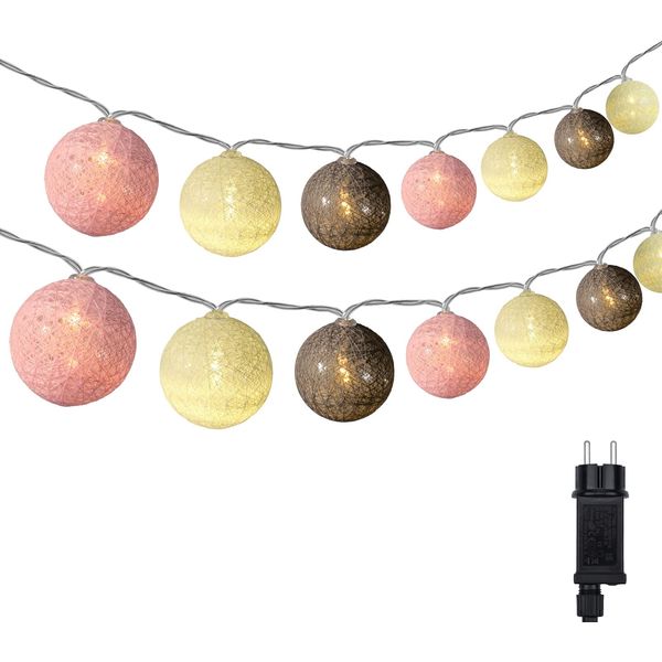 DeepDream Cotton Ball Lichterkette, 6.6m 30 LED Kugeln Lichterkette Innen Lichterkette Baumwollkugeln Lichterkette mit Stecker für Kinderzimmer, Schlafzimmer, Hochzeit, Party, Festival (Rosa)