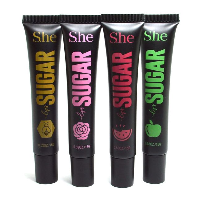 Makeup S.he 4 Flavors of Natural Sugar My Lips Lip Scrub Exfoliator Moisturizing Vitamin E LS480 + Free Zipper Bag