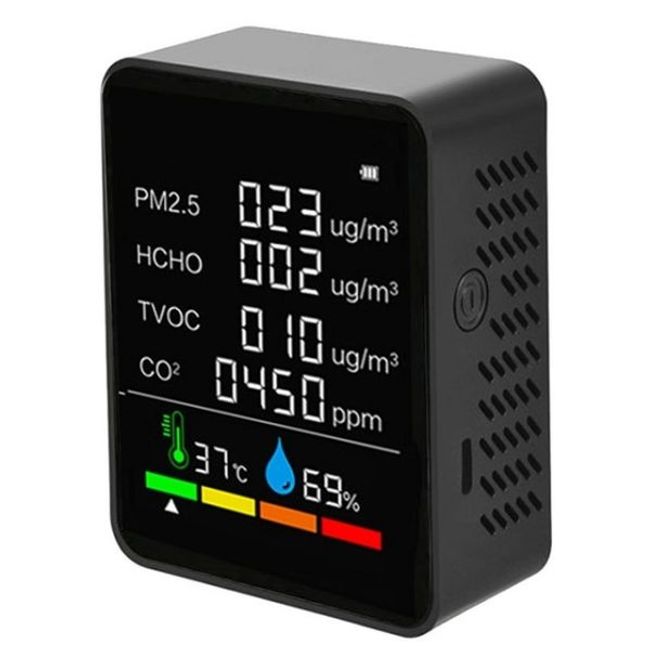 PM2.5 TVOC HCHO Value Temperature Humidity 6 in 1, [01] Black