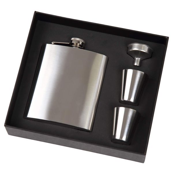 Enoco Land Solid Color Hip Flask Set, Includes Cloth Bag, Funnel, and 2 Shot Glasses (Black, 8 oz)