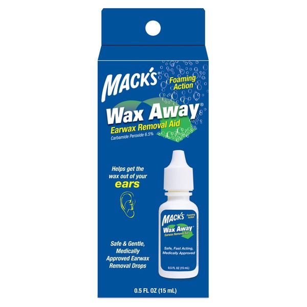 Mack's Wax Away Ear Wax Removal Aid – 0.5 FL OZ Ear Drops with Foaming Action