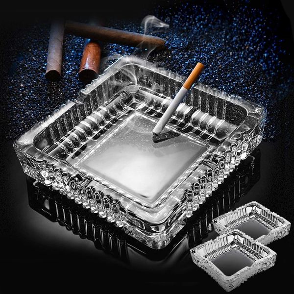 Ashtray 2pack, Large Glass Ashtray for cigarette cigar, Clear Crystal Ash trays Outdoor Glass Spuare Ashtrays (7x7inch)