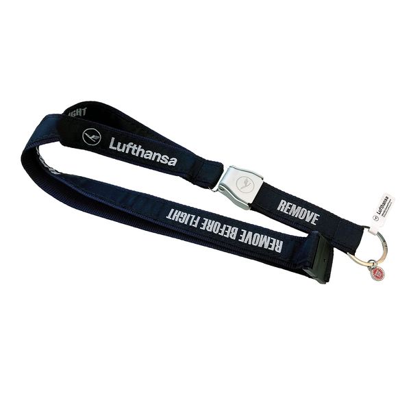 REMOVE BEFORE FLIGHT Lufthansa Lanyard with Seat Belt Buckle, blue
