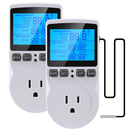 UMLIFE 2Pack Digital Thermostat Temperature Controller Electric Digital Thermostat Heating Cooling Control Mode Timer 1800W 120V 15A Greenhouse Heater with Thermostat Backlit Display