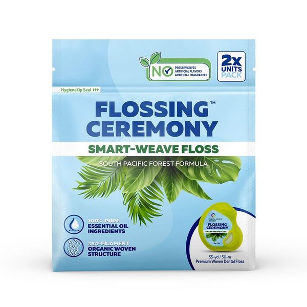 FlossingCeremony | Expending Woven Dental Floss | Smart-Weave Floss | Vegan | Natural | Non-Toxic & PFAS Free | Eucalyptus & Manuka | Hilo Dental para Dientes | 200 Days Pack (55 Yds x 2 Units)