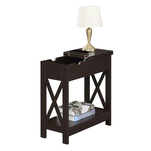 Oxford Flip Top End Table with Charging Station in Espresso Wood Finish