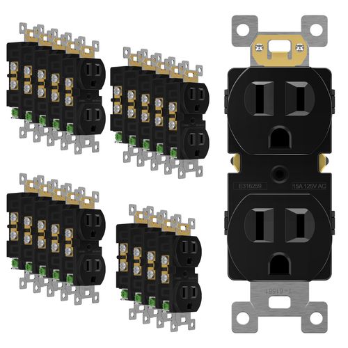 ENERLITES Duplex Receptacle Outlet, Residential Grade Electrical Wall Outlet, 15A 125V, Self-Grounding, 2-Pole, 3-Wire, UL Listed, 61581-BK-20PCS, Black (20 Pack)