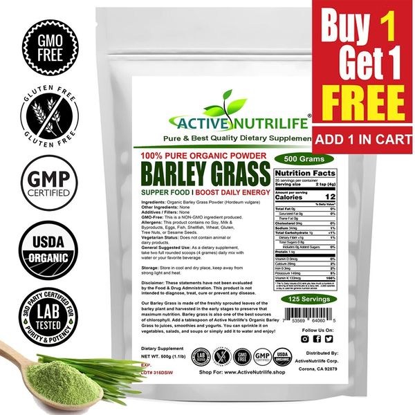 Organic Barley Grass Powder , USDA Certified, Green Vegan Superfood 500g