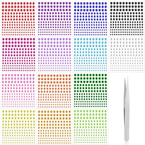 2310 Pezzi Pietre Glitterate Autoadesive, Autoadesivi Acrilico Colorato 14 fogli Strass Adesivi per Viso Corpo Occhi, Per Viso per make up Accessori per Festival e Decorazioni per Nail Art