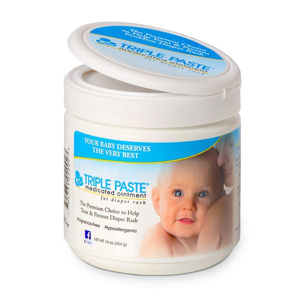 Triple Paste Diaper Rash Cream, Hypoallergenic Medicated Ointment for Babies, 16 oz, (20023)