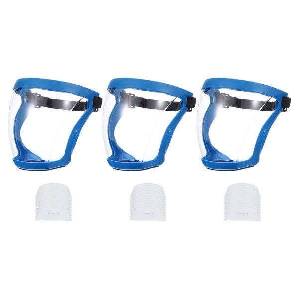 uxcell Blue Full Safety Face Shields with 3Pcs Grey Lens & 30Pcs Filter Gaskets
