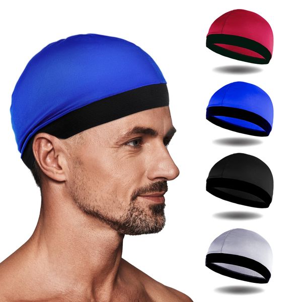 Ouligay 4Pcs Wave Caps for Men Soft Shower Cap Durag Cap Skull Cap Sleep Hats for Men Women Cycling Running Sports Multicoloured