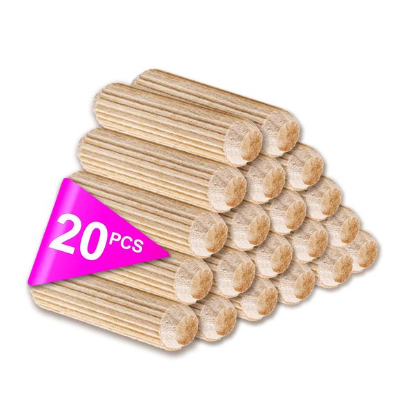 20 Pcs 6mm x 30mm Wooden Dowel Pins Grooved Dowels Plugs Chamfered Fluted Pin Wood for Furniture Woodwork Joinery