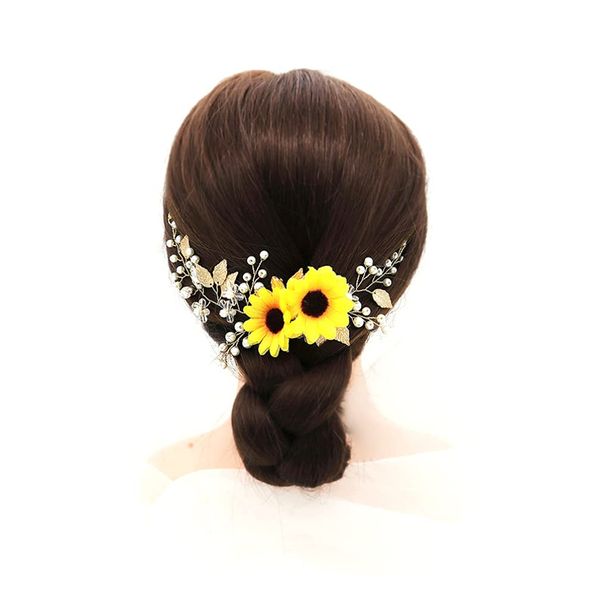 KESYOO Sunflower Hair Band Wedding Headdress Hair Decoration Nordic Bride Headwear Flower Artificial Flower Garland Wedding Party Bridal Wreath (Gold)