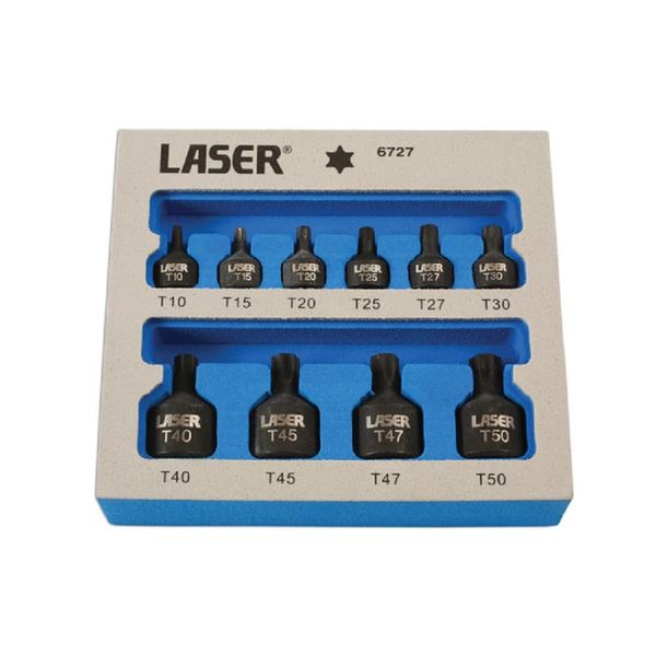 Laser 6727 Low Profile Impact Star Socket Bit Set 1/4"D, 3/8"D 9pc, Silver