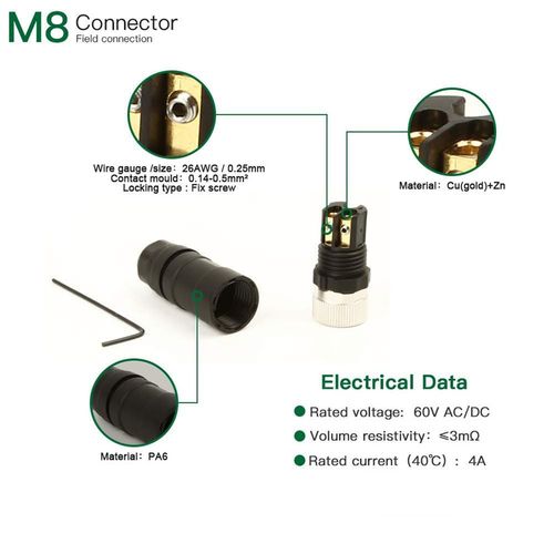 ECARCONETS M8 3 Pin Female Connector A Coding Straight Aviation Wire Plug Adapter, M8 Industrial Field Assembly Circular Sensor Connector, IP67 Waterproof Durable 8mm Socket Panel Mount Connector