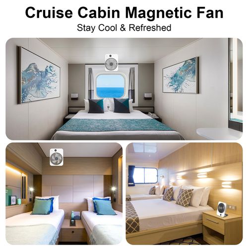 ANNISITE Magnetic Cruise Fan, 6.8" Small Portable Cruise Fan Rechargeable Battery Powered, Magnetically Hangs from Stateroom Ceilings and Walls, 5-Speed Quiet Cooling, Cruise Essentials 2025, White