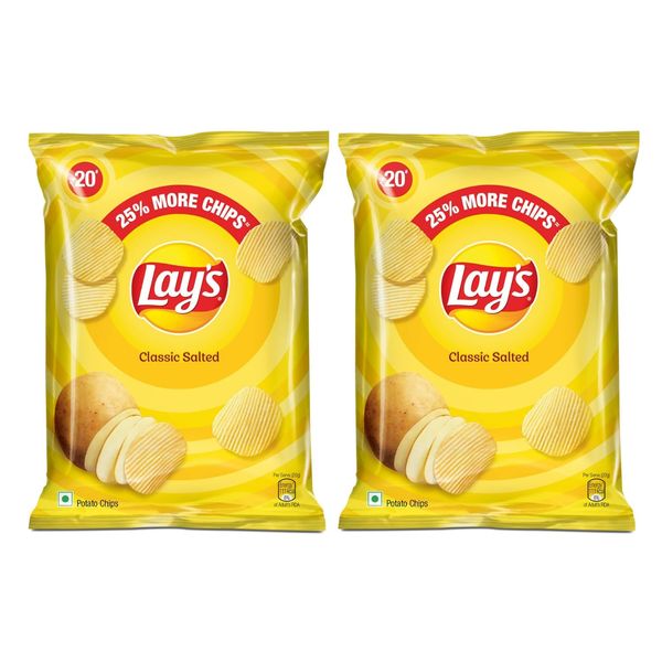 Lay's Classic Salted Flavour Fresh Crispy and Crunchy Potato Chips, Perfect Snack for Parties, Picnics or Just Relaxing at Home - 50 g Each (Pack of 2)