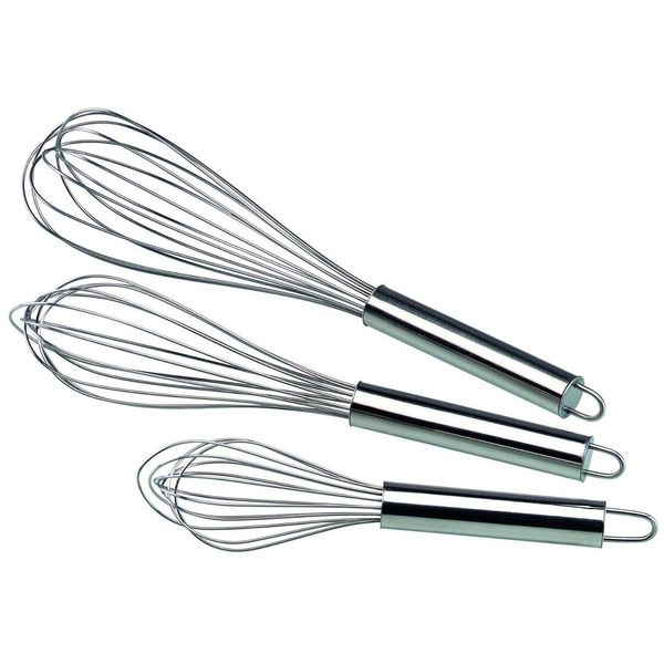 Set of 3 STAINLESS STEEL BALLOON WIRE WHISK SET WHIP MIX STIR BEAT 8/10/12 inch