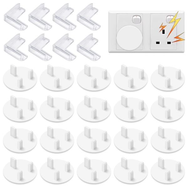 20 Plug Socket Covers UK+8 Corner Protector,Plug Covers for Sockets UK,Plug Protectors Baby Plug Socket Covers,Socket Covers Baby UK,Child Safety Plug Socket Covers,Safety Plug Covers for Sockets Baby