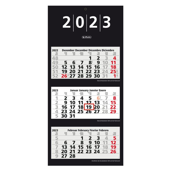 herlitz 3-Monats-Wandkalender 2023, 33 x 70 cm, 1 Stück