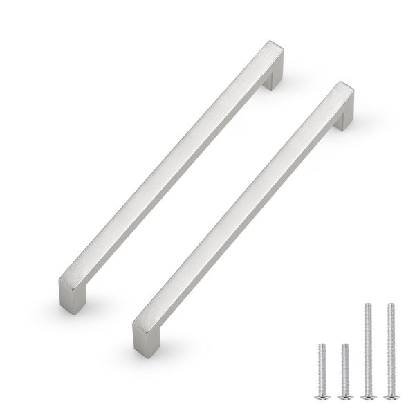 Probrico 10 Pack Stainless Steel Hole Centers 7.5inch Kitchen Cabinet Pulls,Brushed Satin Nickel Kitchen Cabinet Handles,Square Corner Bar Dresser Drawer Pull Handles