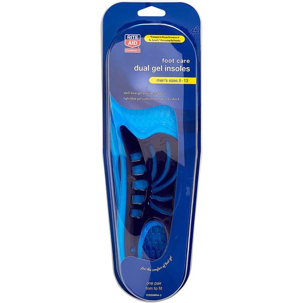 Dual Gel Insoles Work Insoles for Men, 1 Pair - Sizes 8-13 | Shock Absorbing Gel