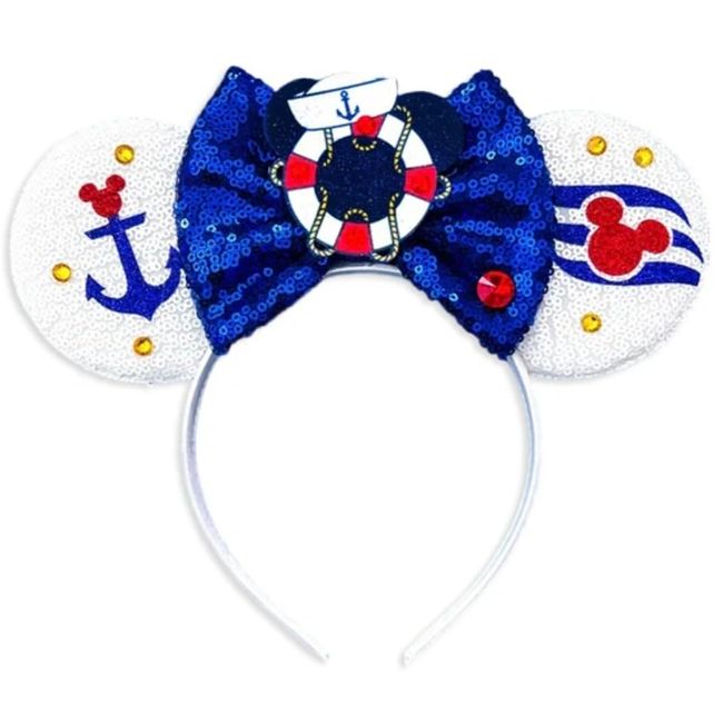 CLGIFT Cruise Minnie Ears,Pick your color, Boat Minnie Ears, Nautical minnie ears, Rainbow Sparkle Mouse Ears,Classic Red Sequin Minnie Ears (Cruise)